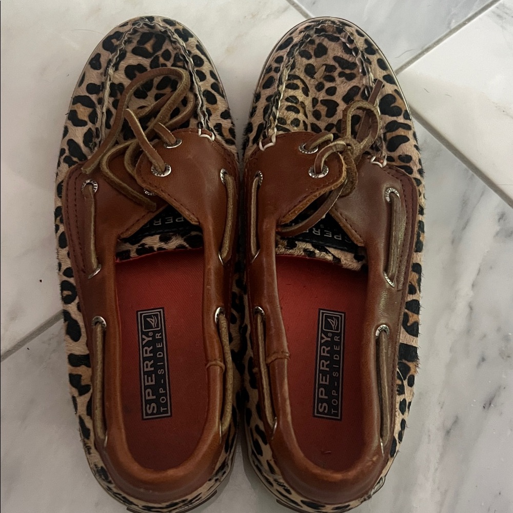Sperry Leopard Print Flats with Brown Accents
